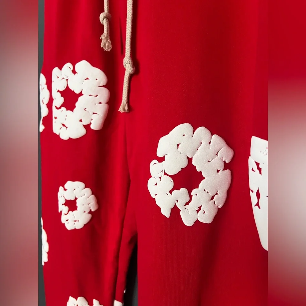 Denim Tears The Cotton Wreath Sweatpants Red White - Picture 3 of 6